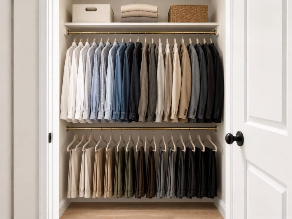 small closet organization ideas using double hanging rods to maximize hanging space