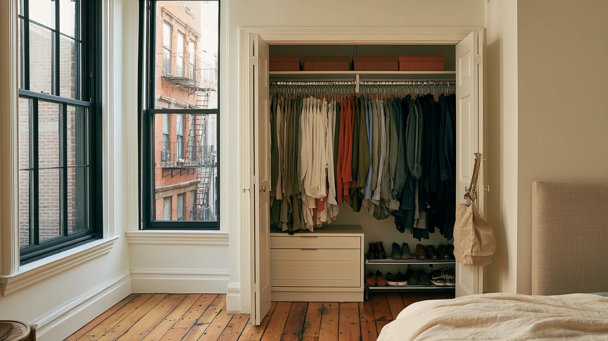 Reach-in closet organised by height band, the core of these small closet organization ideas