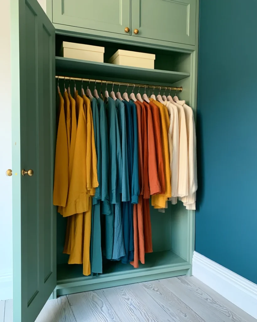Wardrobe rail with a visible gap between every hanger after a clear out