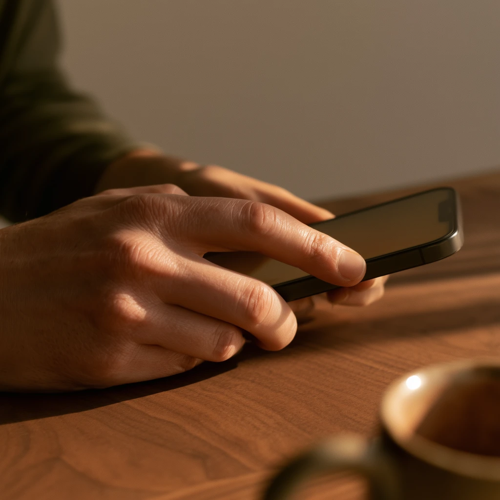 Hand holding a phone with a blank screen, the exposure point where most decisions to stop buying things are won