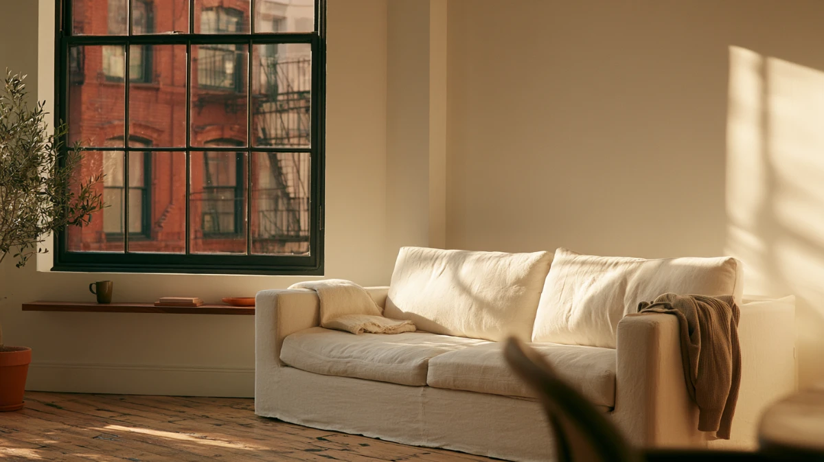 Calm living area with few possessions after learning to stop buying things at the right point