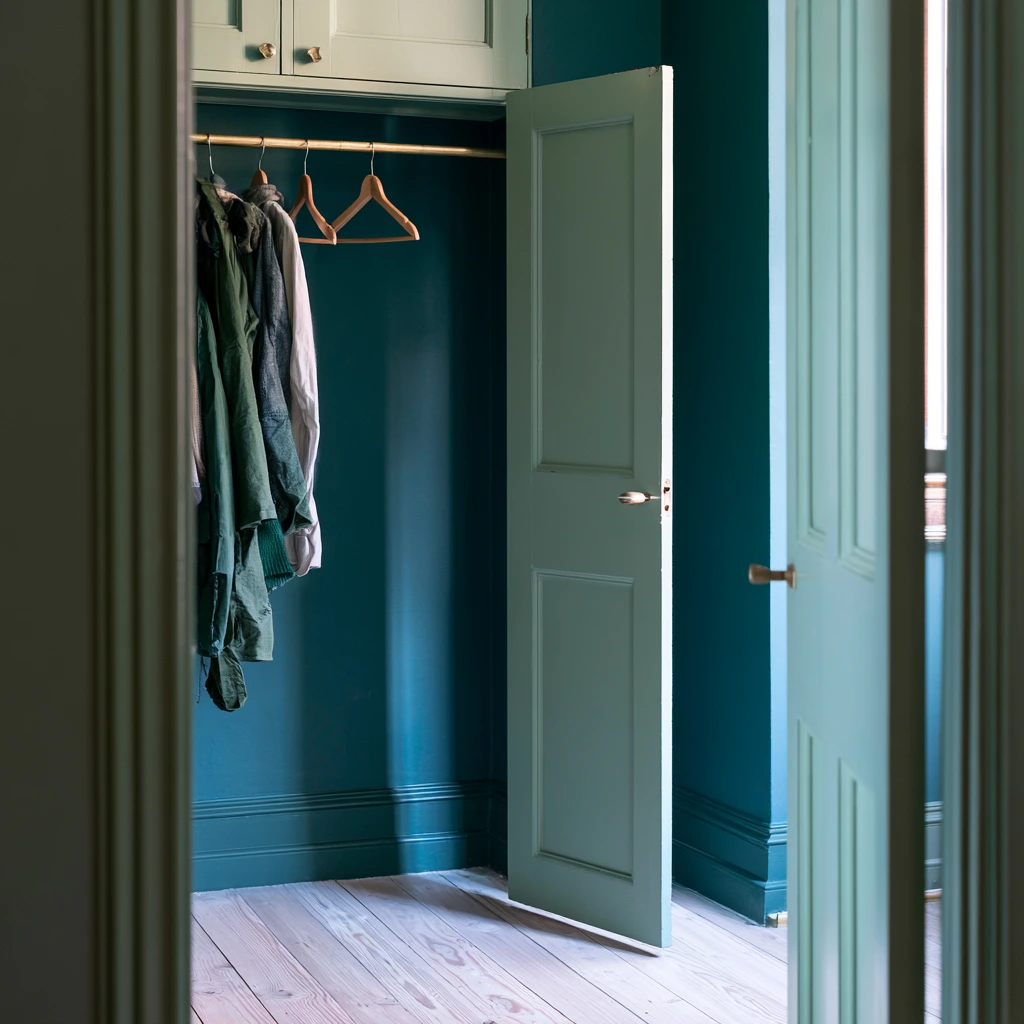 An open wardrobe with a stretch of bare rail left after a clear out, showing the empty space that tends to get refilled.