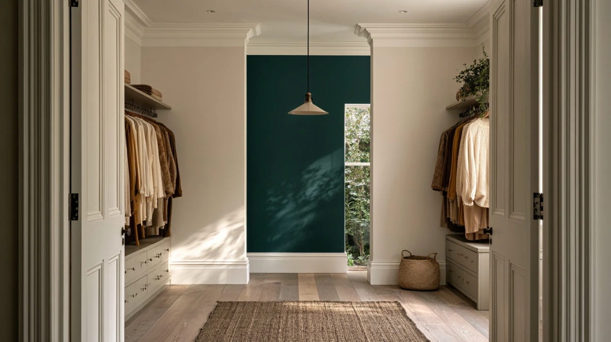 A finished conversion seen from the doorway, rails on both walls with a clear walkway, a mirror at the far end and daylight from the window.